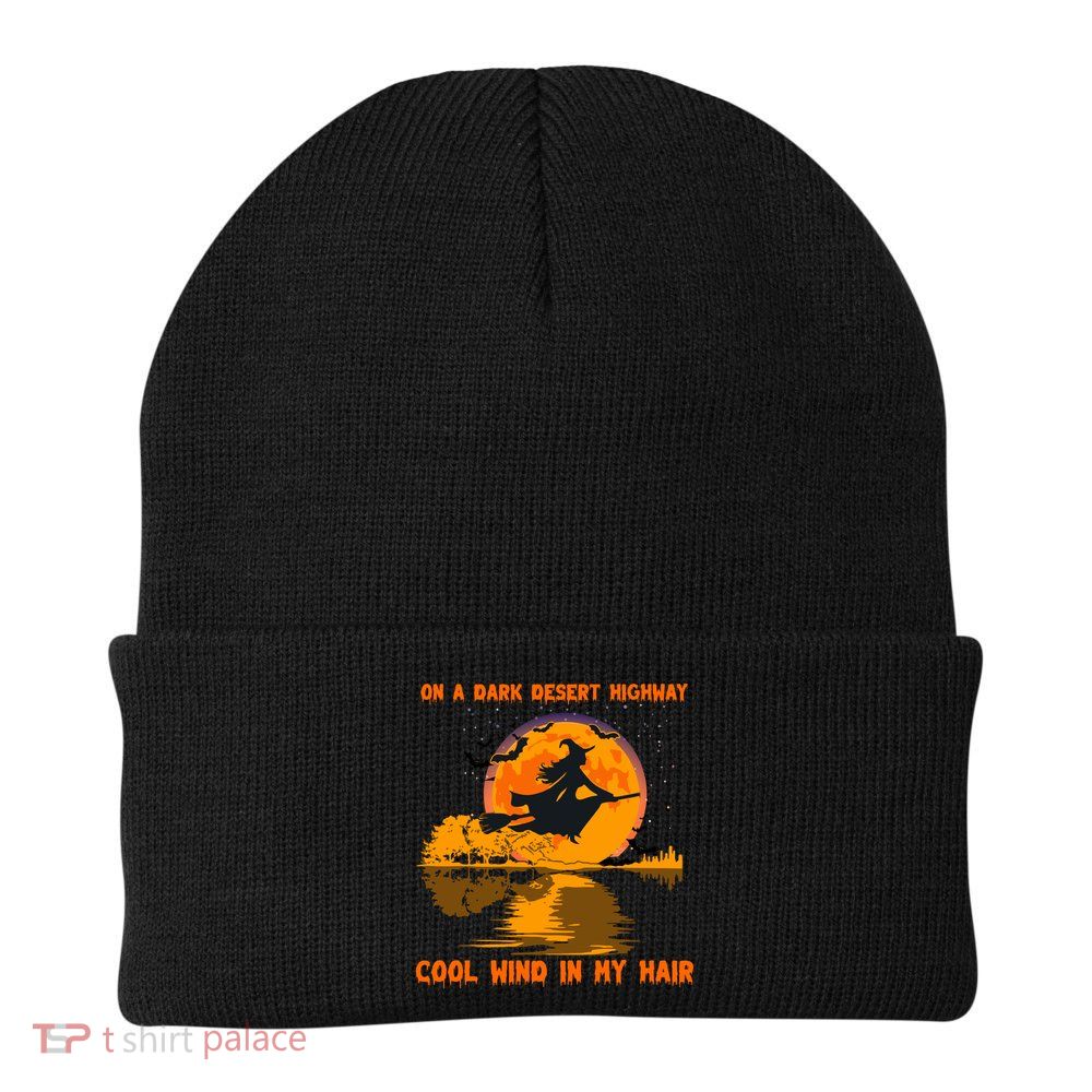 Witch Riding Brooms On A Dark Desert Highways Halloween Beanie