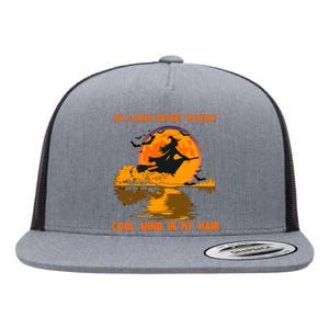 Witch Riding Brooms On A Dark Desert Highways Halloween Flat Bill Trucker Hat