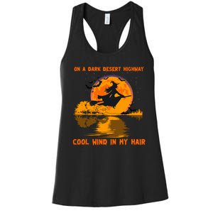 Witch Riding Brooms On A Dark Desert Highways Halloween Women's Racerback Tank