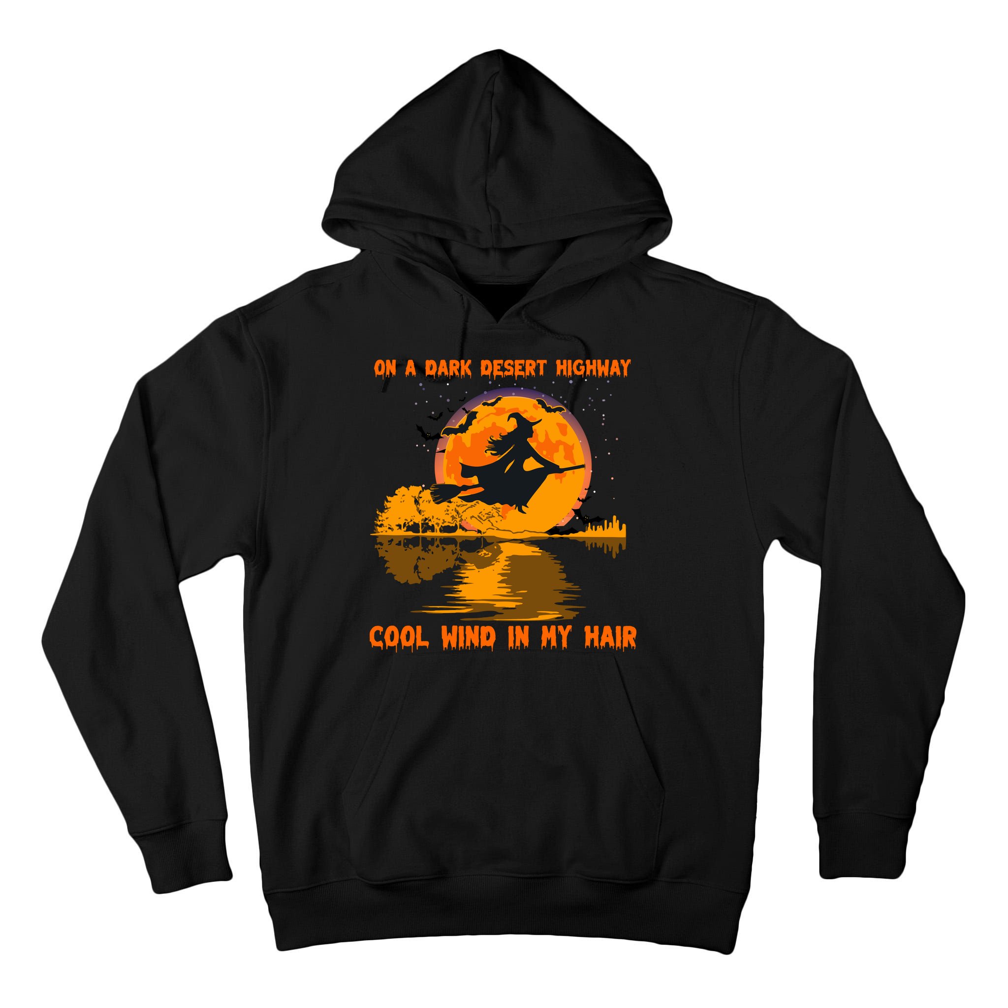 Witch Riding Brooms On A Dark Desert Highways Halloween Tall Hoodie