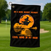 Witch Riding Brooms On A Dark Desert Highways Halloween Golf Towel