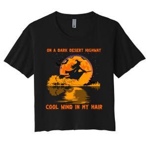 Witch Riding Brooms On A Dark Desert Highways Halloween Women's Crop Top Tee