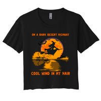 Witch Riding Brooms On A Dark Desert Highways Halloween Women's Crop Top Tee