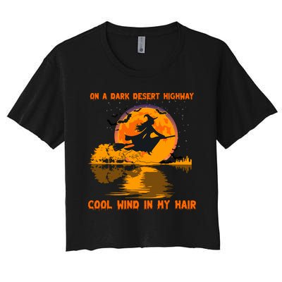 Witch Riding Brooms On A Dark Desert Highways Halloween Women's Crop Top Tee