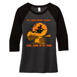 Witch Riding Brooms On A Dark Desert Highways Halloween Women's Tri-Blend 3/4-Sleeve Raglan Shirt