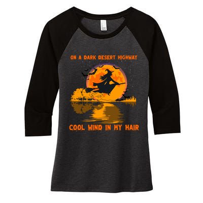 Witch Riding Brooms On A Dark Desert Highways Halloween Women's Tri-Blend 3/4-Sleeve Raglan Shirt