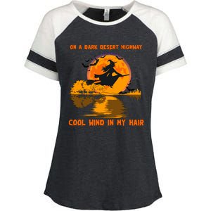 Witch Riding Brooms On A Dark Desert Highways Halloween Enza Ladies Jersey Colorblock Tee