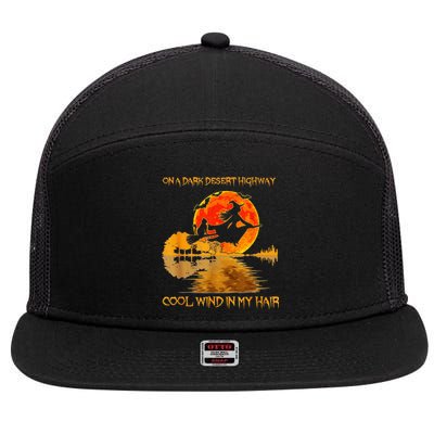 Witch Riding Brooms On A Dark Desert Highways Cat Halloween 7 Panel Mesh Trucker Snapback Hat