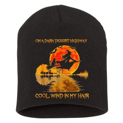 Witch Riding Brooms On A Dark Desert Highways Cat Halloween Short Acrylic Beanie