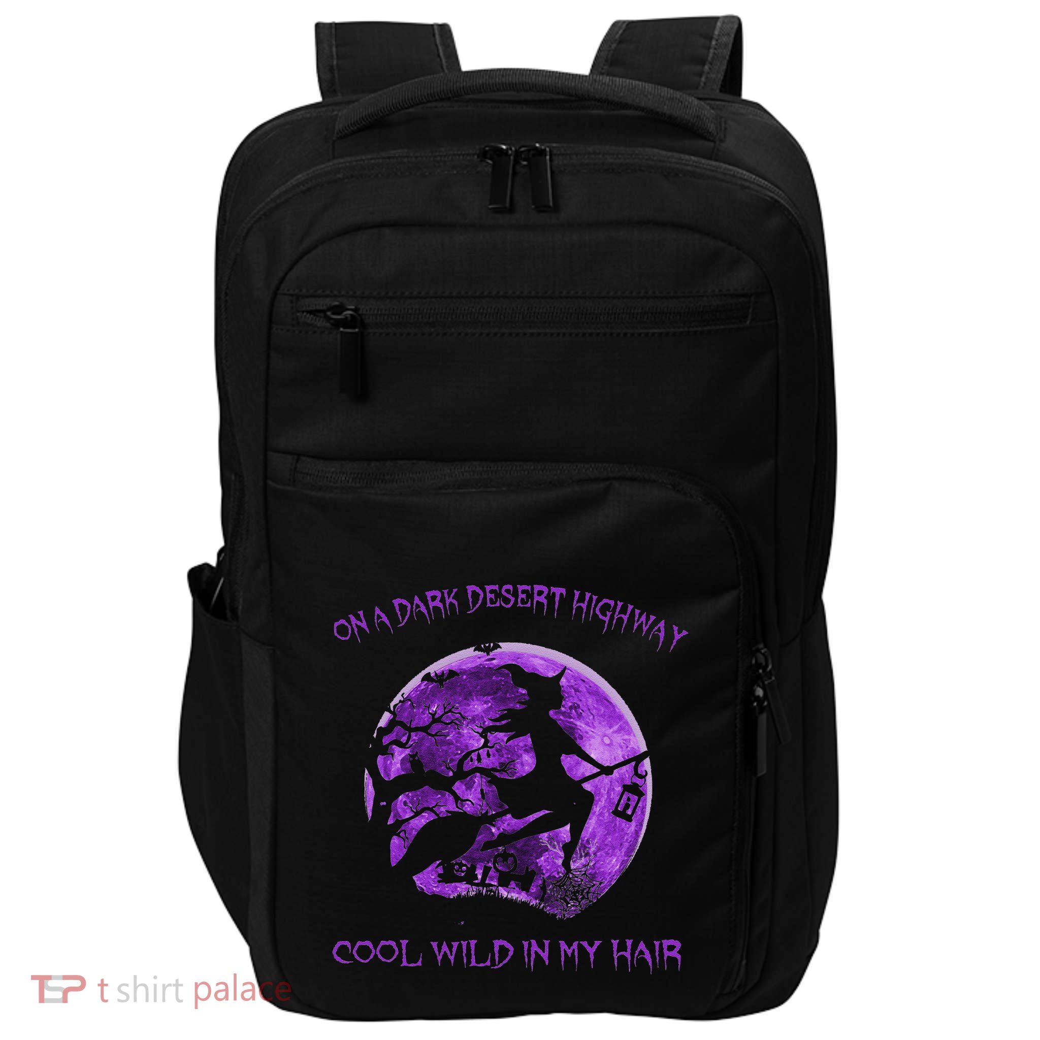 Witch Riding Brooms On A Dark Desert Highways Halloween Gift Impact Tech Backpack