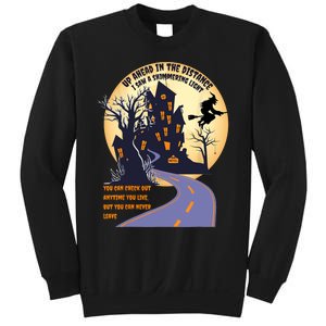 Witch Riding Broom On A Dark Desert Highway Halloween Moon Sweatshirt