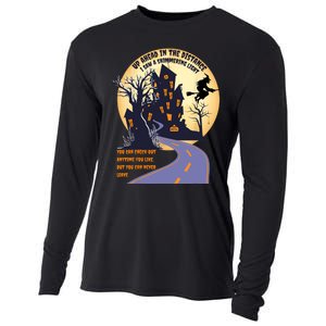 Witch Riding Broom On A Dark Desert Highway Halloween Moon Cooling Performance Long Sleeve Crew