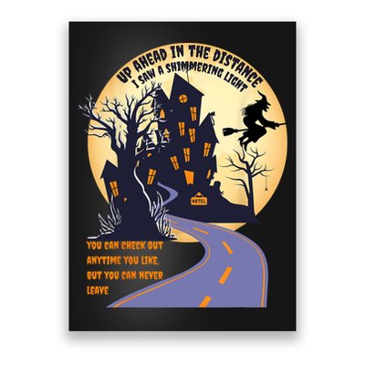 Witch Riding Broom On A Dark Desert Highway Halloween Moon Poster