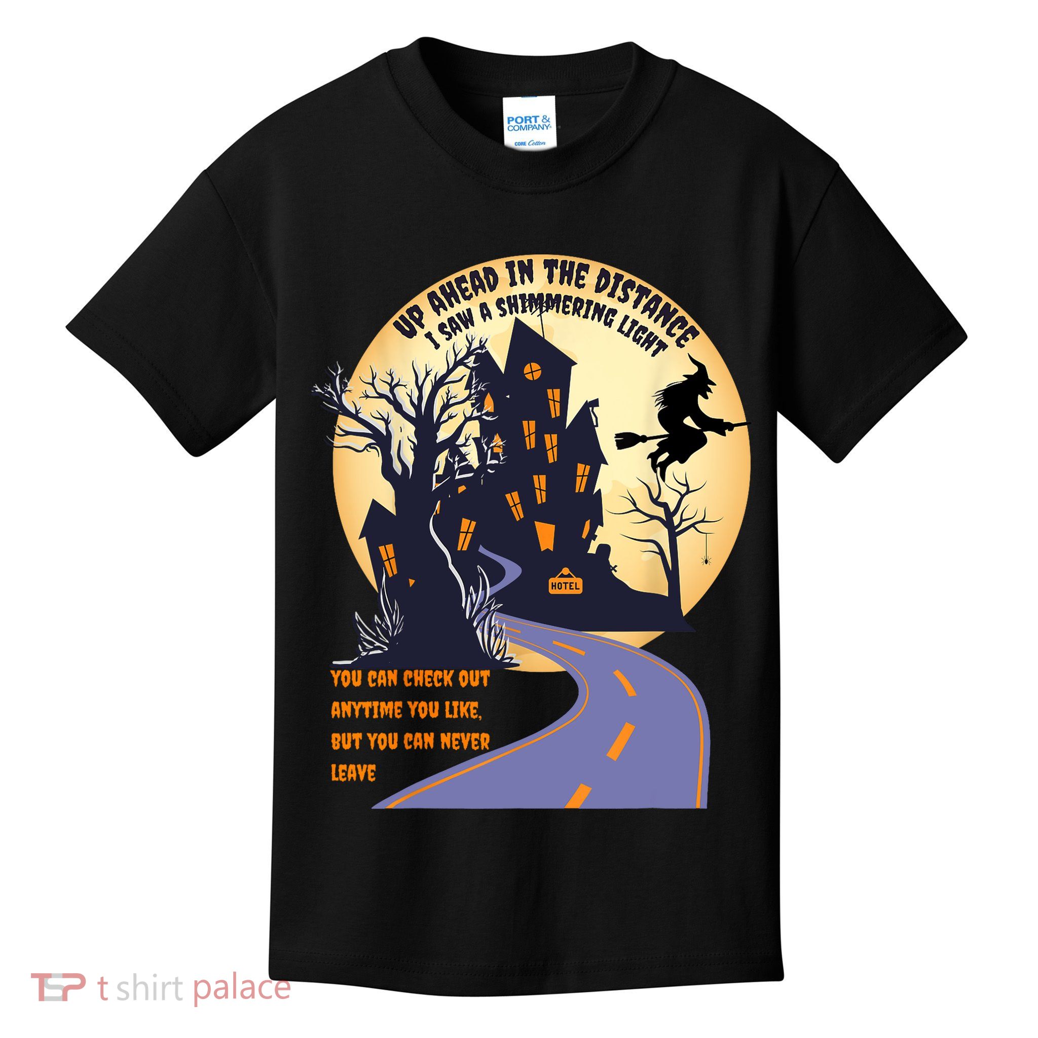 Witch Riding Broom On A Dark Desert Highway Halloween Moon Kids T-Shirt