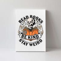 Womens Read Books Be Kind Stay Weird Skeleton Reading Book Bookish Canvas