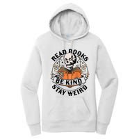 Womens Read Books Be Kind Stay Weird Skeleton Reading Book Bookish Women's Pullover Hoodie