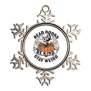 Womens Read Books Be Kind Stay Weird Skeleton Reading Book Bookish Metallic Star Ornament