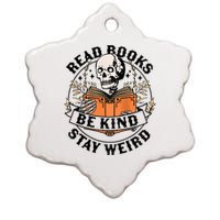 Womens Read Books Be Kind Stay Weird Skeleton Reading Book Bookish Ceramic Star Ornament