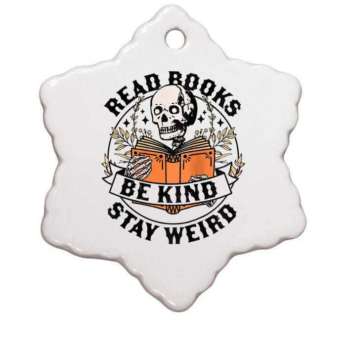 Womens Read Books Be Kind Stay Weird Skeleton Reading Book Bookish Ceramic Star Ornament