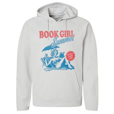 Women Retro Book Girl Summer Bookish Vacation Funny Reader Performance Fleece Hoodie