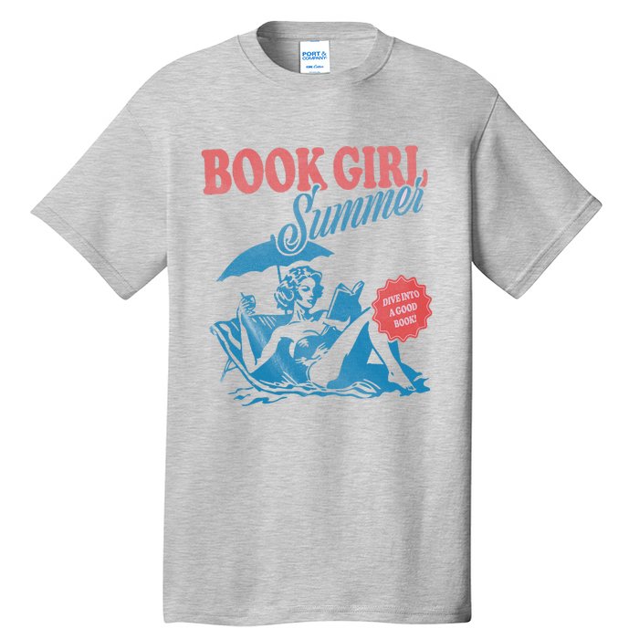 Women Retro Book Girl Summer Bookish Vacation Funny Reader Tall T-Shirt