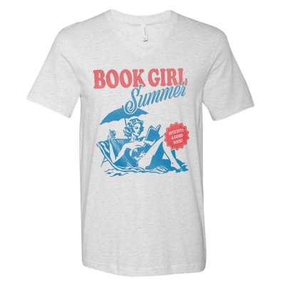 Women Retro Book Girl Summer Bookish Vacation Funny Reader V-Neck T-Shirt