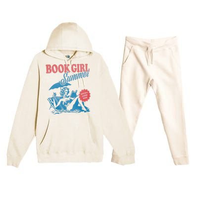 Women Retro Book Girl Summer Bookish Vacation Funny Reader Premium Hooded Sweatsuit Set