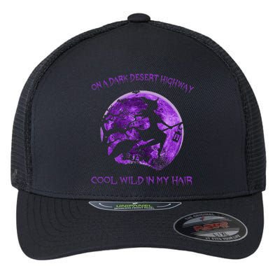 Witch Riding Brooms On A Dark Desert Highways Halloween Flexfit Unipanel Trucker Cap