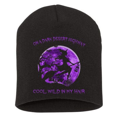 Witch Riding Brooms On A Dark Desert Highways Halloween Short Acrylic Beanie