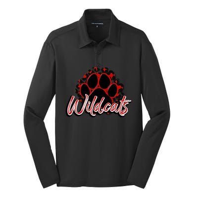 Wildcats Red Black Cheetah School Sports Fan Team Spirit Cool Gift Silk Touch Performance Long Sleeve Polo