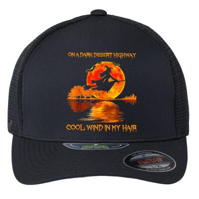 Witch Riding Brooms On A Dark Desert Highways Halloween Flexfit Unipanel Trucker Cap