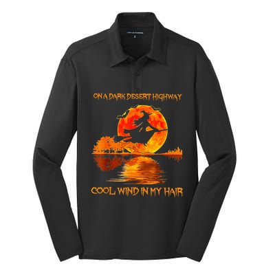 Witch Riding Brooms On A Dark Desert Highways Halloween Silk Touch Performance Long Sleeve Polo