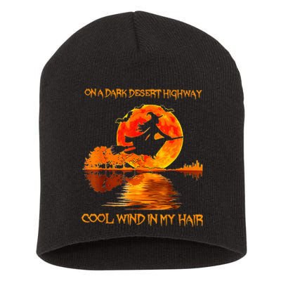 Witch Riding Brooms On A Dark Desert Highways Halloween Short Acrylic Beanie