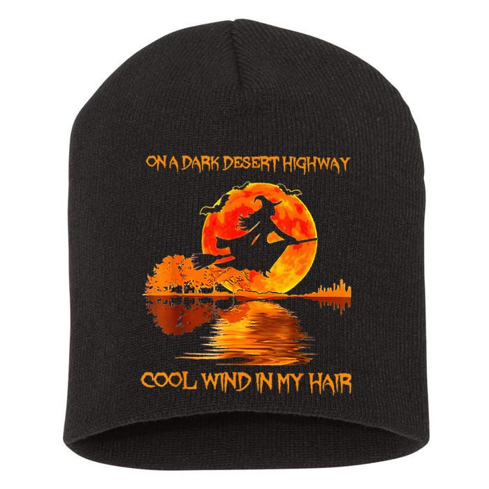 Witch Riding Brooms On A Dark Desert Highways Halloween Short Acrylic Beanie