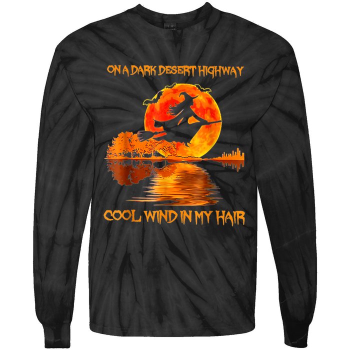 Witch Riding Brooms On A Dark Desert Highways Halloween Tie-Dye Long Sleeve Shirt