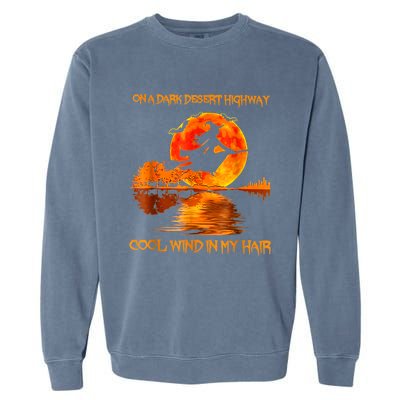 Witch Riding Brooms On A Dark Desert Highways Halloween Garment-Dyed Sweatshirt