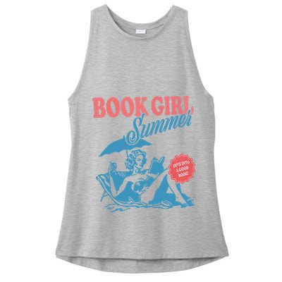 Women Retro Book Girl Summer Bookish Vacation Funny Reader Ladies PosiCharge Tri-Blend Wicking Tank