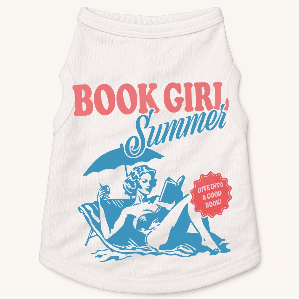 Women Retro Book Girl Summer Bookish Vacation Funny Reader Doggie Tank