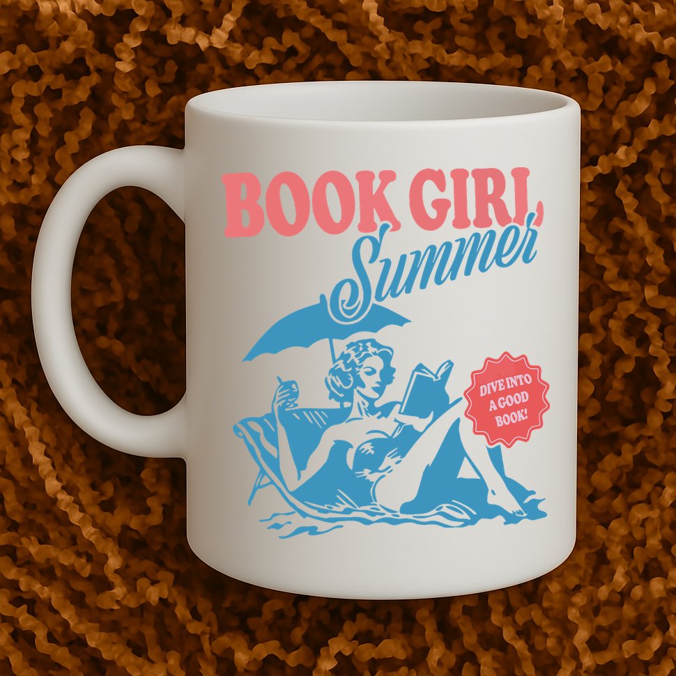 Women Retro Book Girl Summer Bookish Vacation Funny Reader Mug