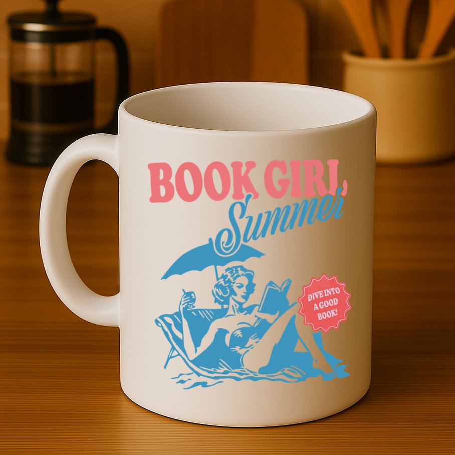 Women Retro Book Girl Summer Bookish Vacation Funny Reader Mug