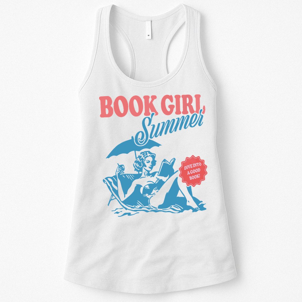 Women Retro Book Girl Summer Bookish Vacation Funny Reader Womens Tank Top