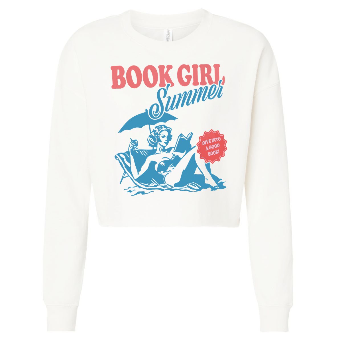 Women Retro Book Girl Summer Bookish Vacation Funny Reader Cropped Pullover Crew