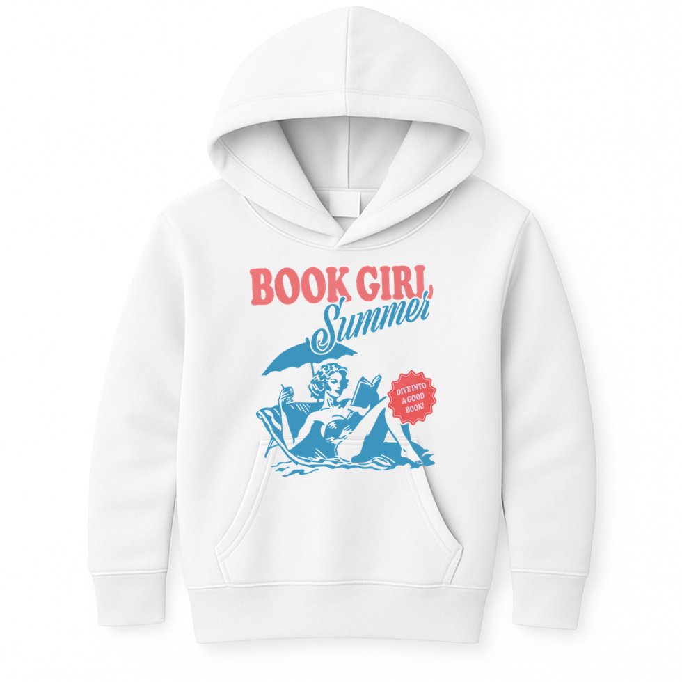 Women Retro Book Girl Summer Bookish Vacation Funny Reader Kids Hoodie