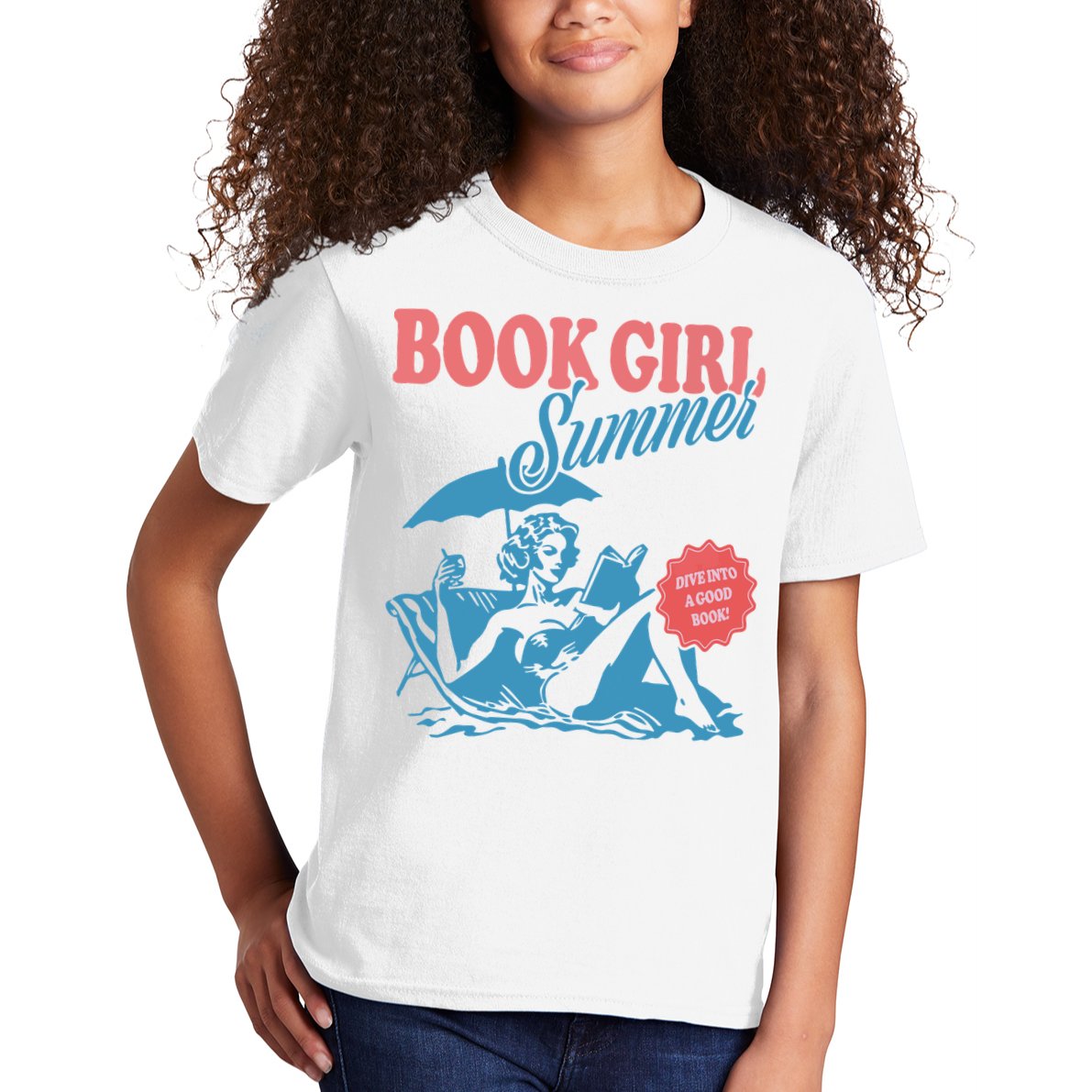 Women Retro Book Girl Summer Bookish Vacation Funny Reader Kids T-Shirt