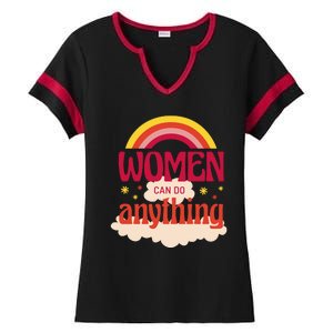 Women's Rights Can Do Anything Feminist Ladies Halftime Notch Neck Tee