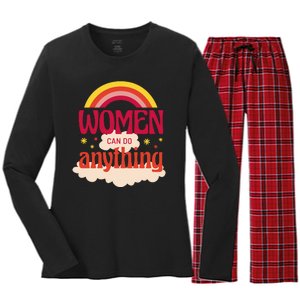 Women's Rights Can Do Anything Feminist Women's Long Sleeve Flannel Pajama Set 