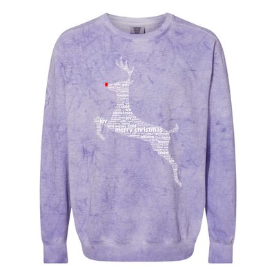 Wordy Reindeer Christmas Colorblast Crewneck Sweatshirt