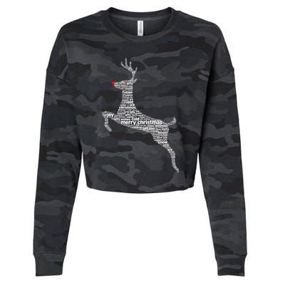 Wordy Reindeer Christmas Cropped Pullover Crew