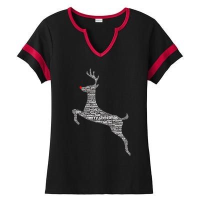 Wordy Reindeer Christmas Ladies Halftime Notch Neck Tee