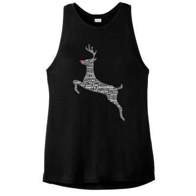 Wordy Reindeer Christmas Ladies PosiCharge Tri-Blend Wicking Tank